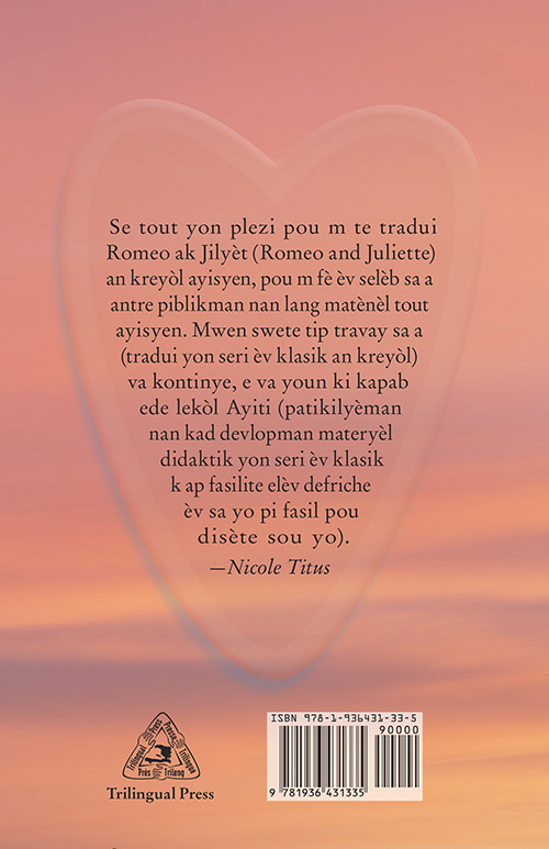 La quatrième de couverture de «Romeo et Juliet», traduit par Nicole Titus.