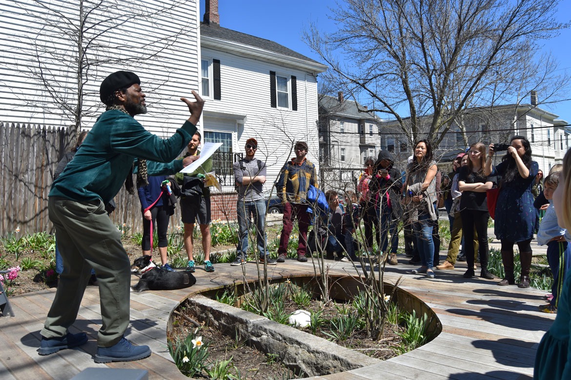 Tontongi reading his poem “Haiti is not what you say, Mr. Tèt-mato” in Somerville, Massachusetts.