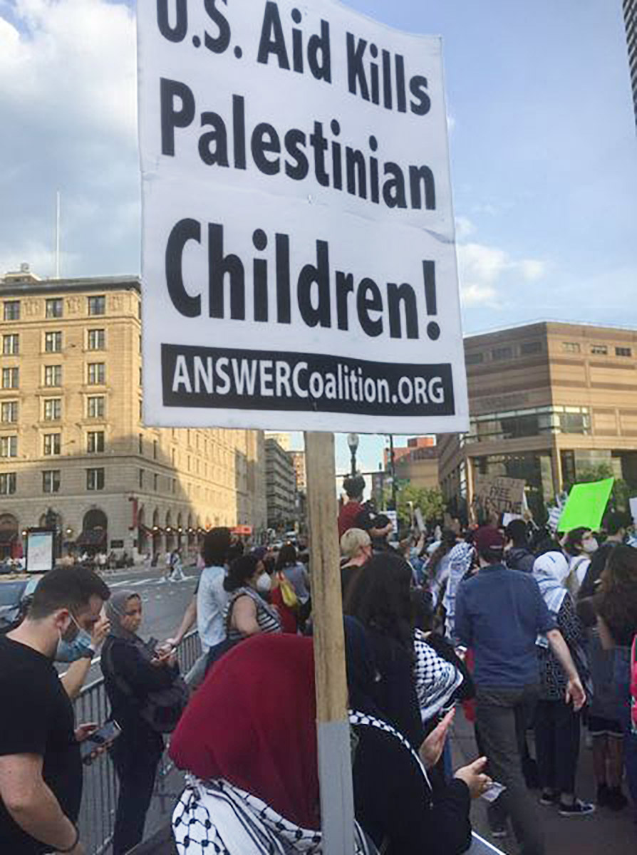 Demonstrators protesting in Copley Square, Boston, the occupation and the Israeli bombing of Gaza, May 2021.