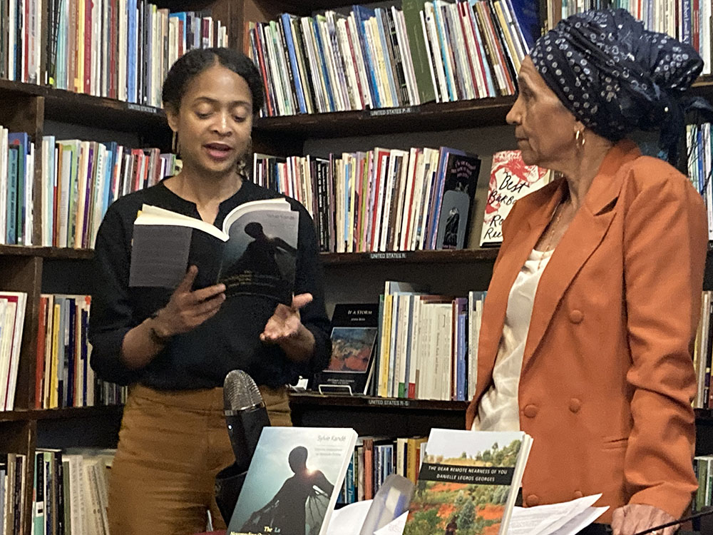 Poets Danielle Legros Georges and Sylvie Kandé reading at Grolier Book Shop in Cambridge, Massachusetts, on July 19th 2022