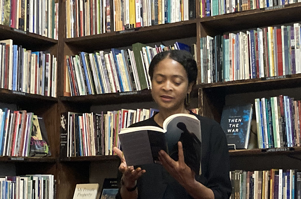 Danielle Legros Georges reading at Grolier Book Shop in Cambridge, Massachusetts, on July 19th 2022