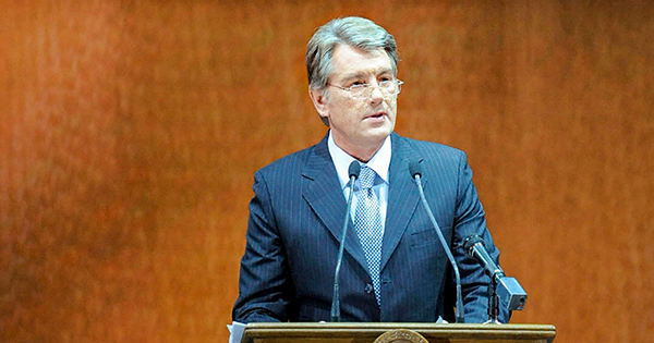 Ukraine’s president Viktor Yushchenko speaks on the 130th anniversary of Simon Petliura’s birth, 27 May 2009.