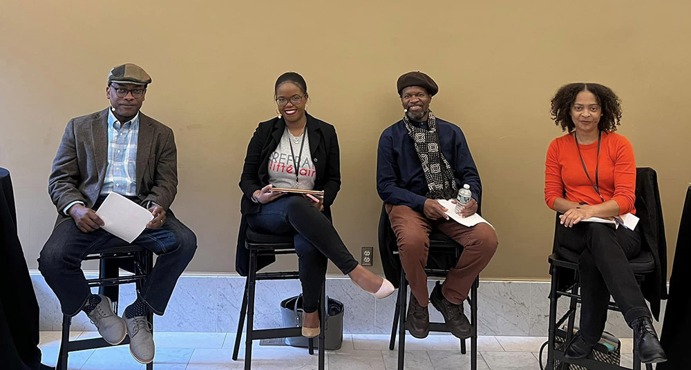 Charlot Lucien, Milady Auguste, Tontongi & Danielle Legros Georges at the Boston Book Festival on October 14, 2023.