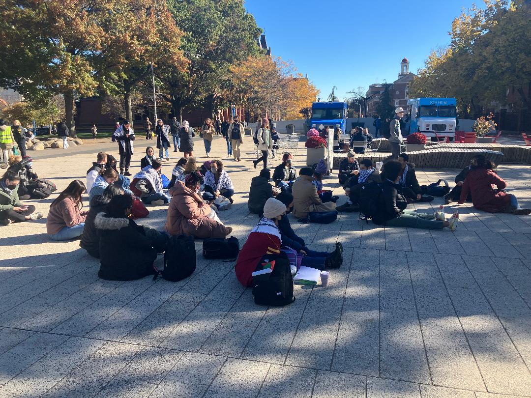 Silent protest by students of Harvard University on November 2nd, 2023, denouncing Israeli atrocities in Gaza.