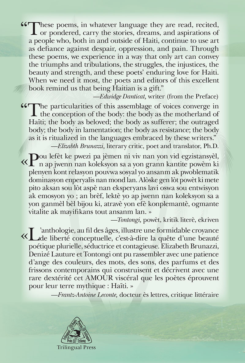 The back cover of This Land, My Beloved: A Trilingual Anthology of Contemporary Haitian Poetry