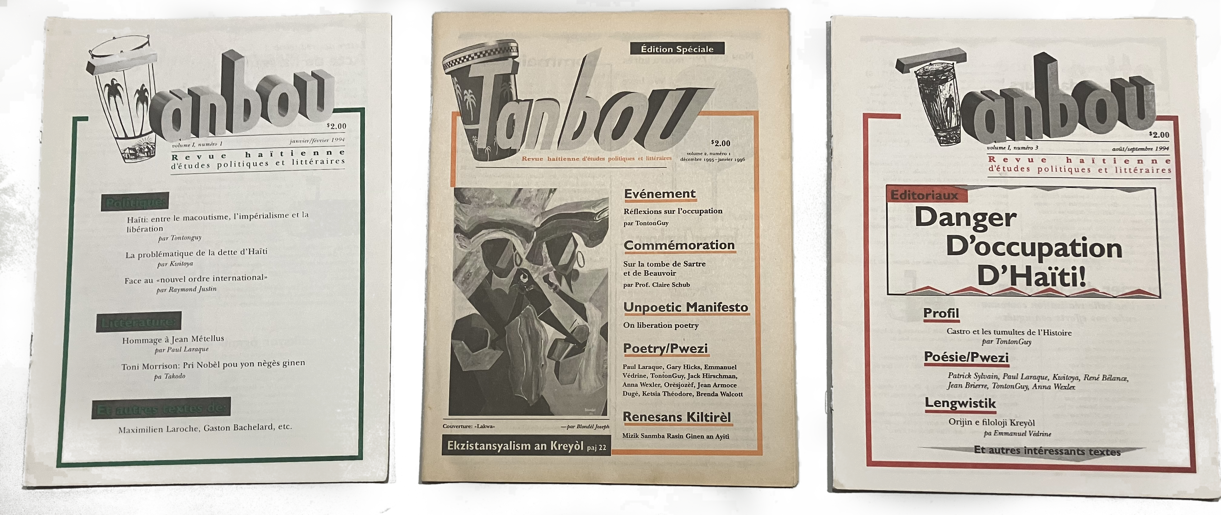three of the first printed issues of Tanbou Magazine