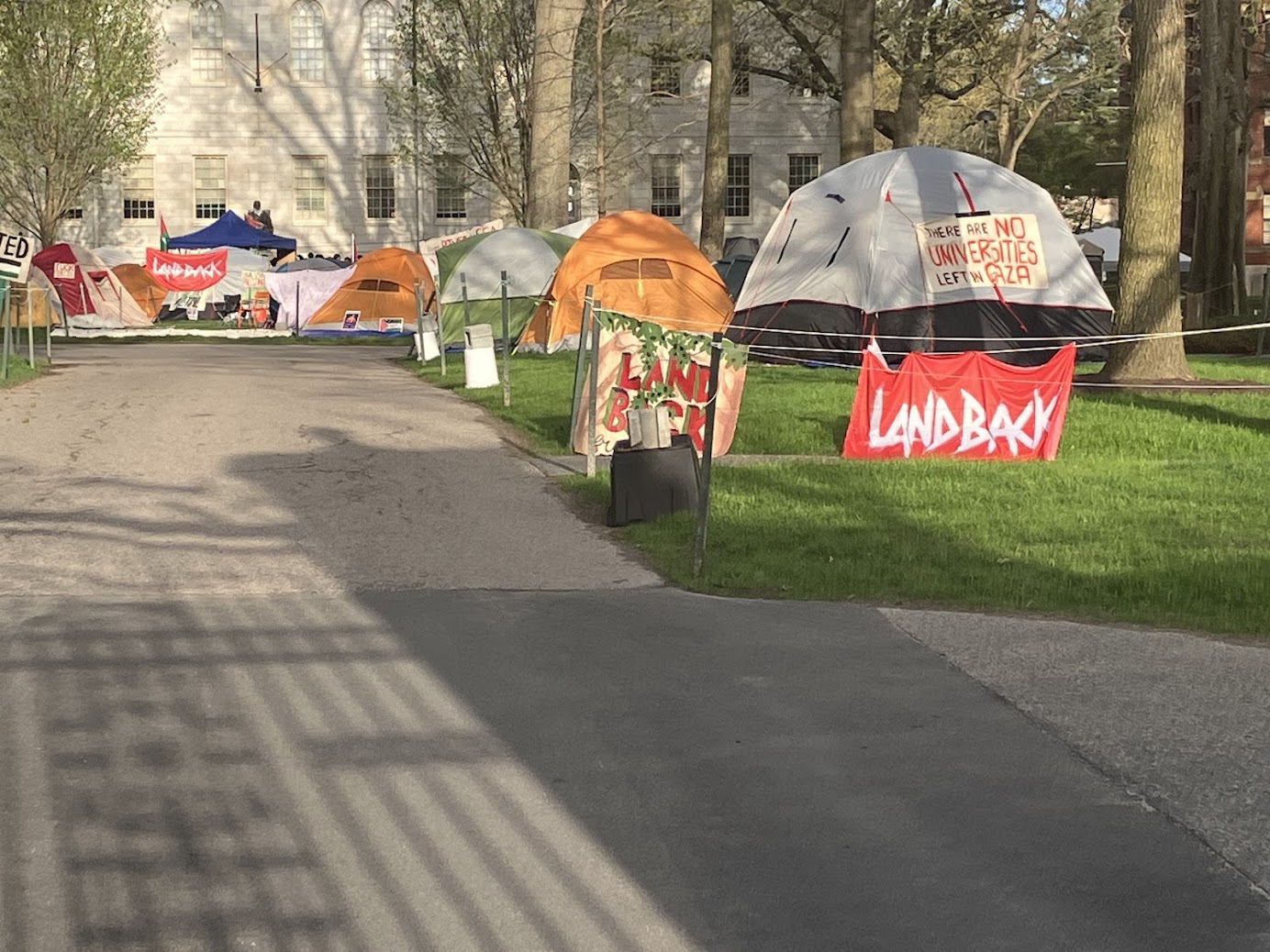 A view of the Harvard University campus during students’ encampment to protest the Israeli war on Gaza and demanding divestment from Israel
